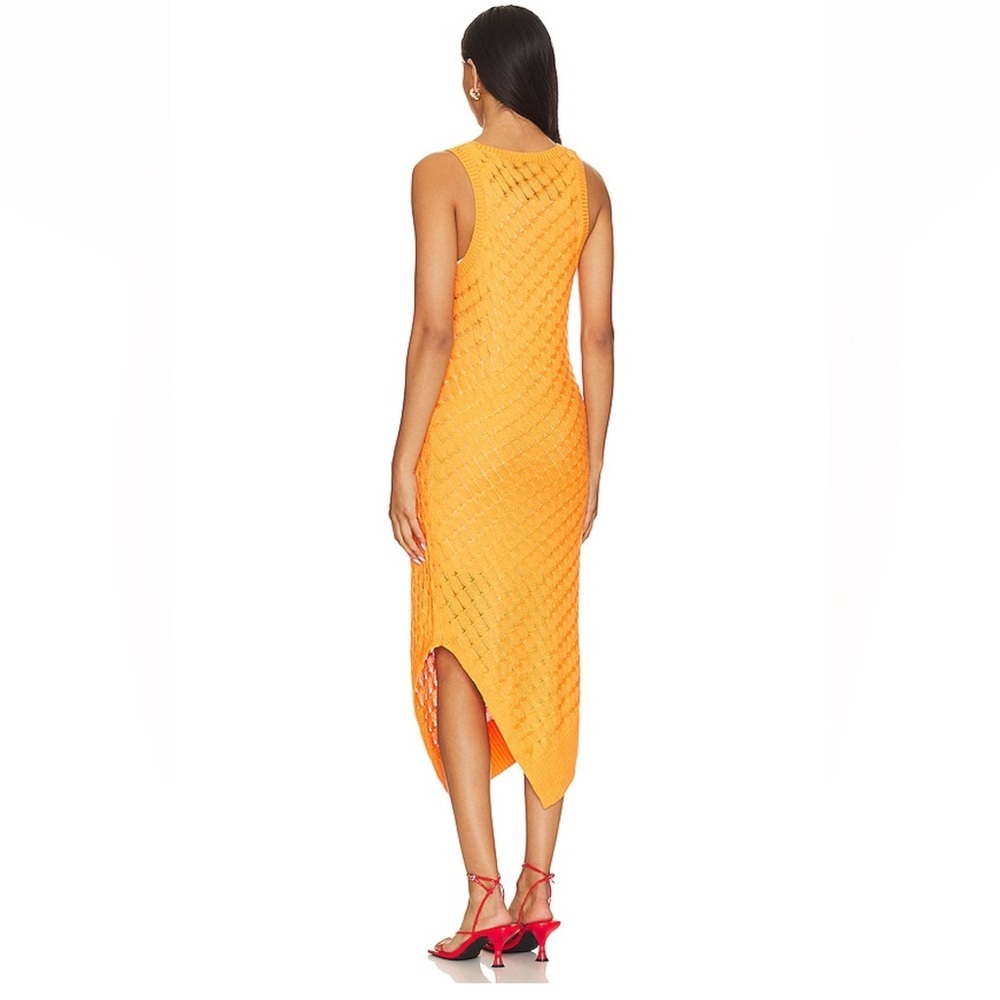 525 America Orange Crochet Knit Asymmetrical Midi Dress Size Small - Picture 3 of 4